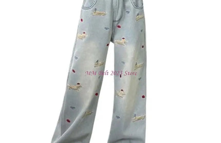 Elastic Waist Embroidery Denim
