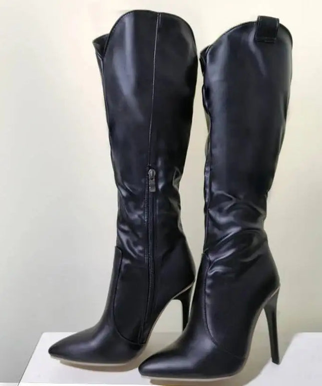High Heels Women Mid-calf Boots Side Zip