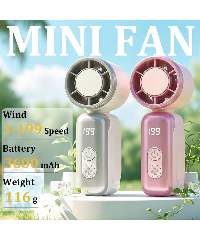 Mini High Speed Handheld Fan 3600mAh LED Display Portable Mini Handheld Turbo Fan