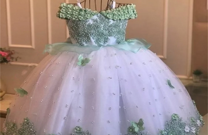Off Shoulder Pearls Lace Butterflies