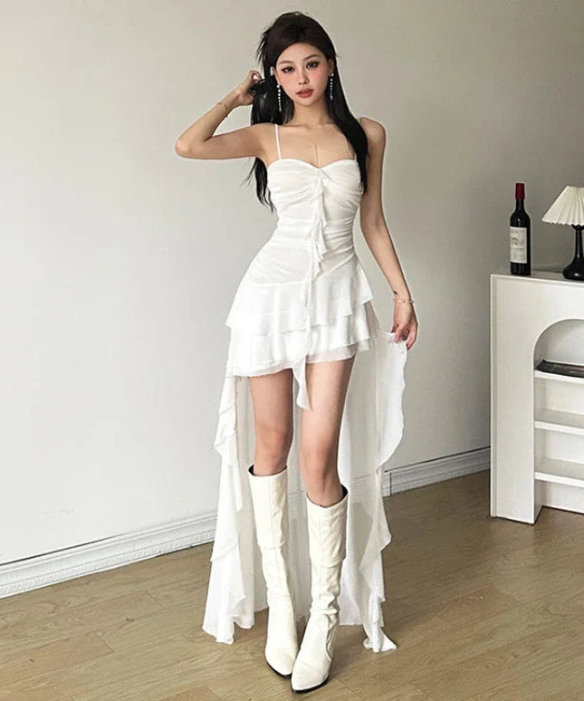 Sexy Ruffle Mesh Dresses Women Sleeveless