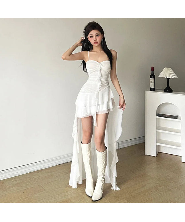 Sexy Ruffle Mesh Dresses Women Sleeveless