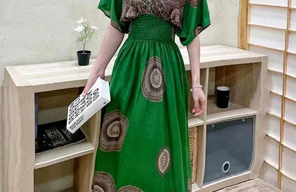 Colorful Flower V-neck Elastic Youthful Bohemian Sweet Dress