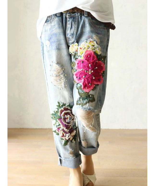 Floral Embroidery Denim