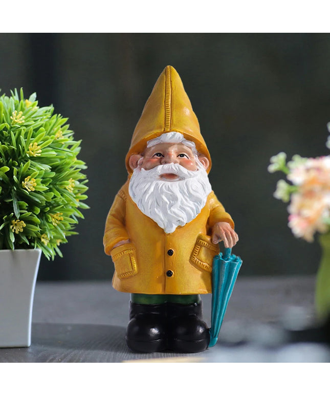 Yellow Gnome with Umbrella, Outdoor Landscape Decoration