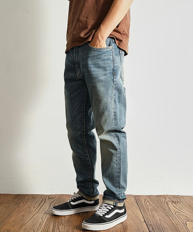 Jeans for Men Retro Slim Straight Stretch