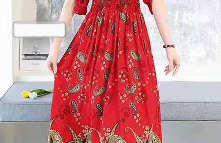 Colorful Flower V-neck Elastic Youthful Bohemian Sweet Dress