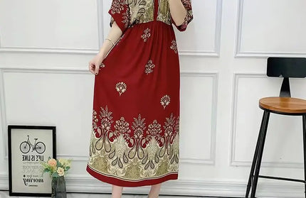 Colorful Flower V-neck Elastic Youthful Bohemian Sweet Dress