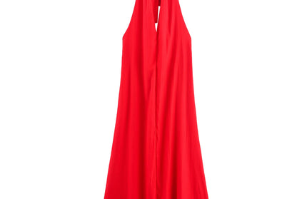 Summer Women Fashion Sleeveless Backless Pleated Decorate Beach Dress
