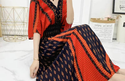 Colorful Flower V-neck Elastic Youthful Bohemian Sweet Dress