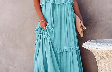 Women Summer Vacation Style Halter Neck Long Dresses Women