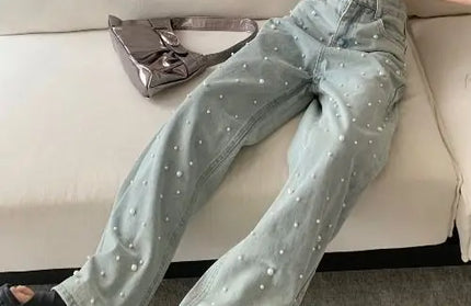 Blue Beaded Pearls Denim