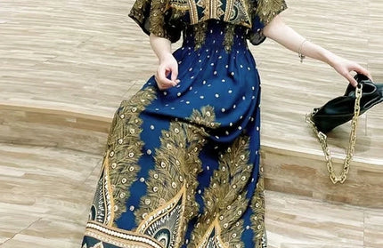 Colorful Flower V-neck Elastic Youthful Bohemian Sweet Dress