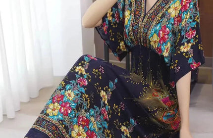 Colorful Flower V-neck Elastic Youthful Bohemian Sweet Dress