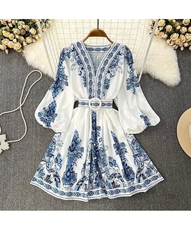 Women's Fashion Printed Lantern Sleeve