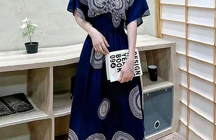 Colorful Flower V-neck Elastic Youthful Bohemian Sweet Dress
