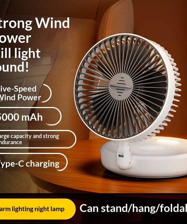 5000mAh Foldable Glow-in-the-Dark Fan Wall Mount Portable Quiet High-Speed Air Circulation Fan for Students Office Desk Fan