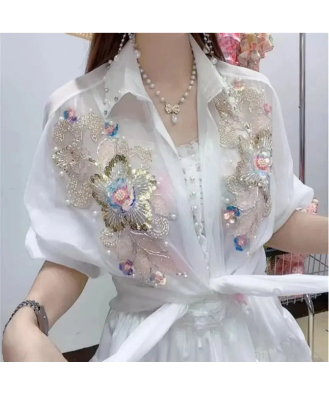 Bead Pearl Blouse Summer