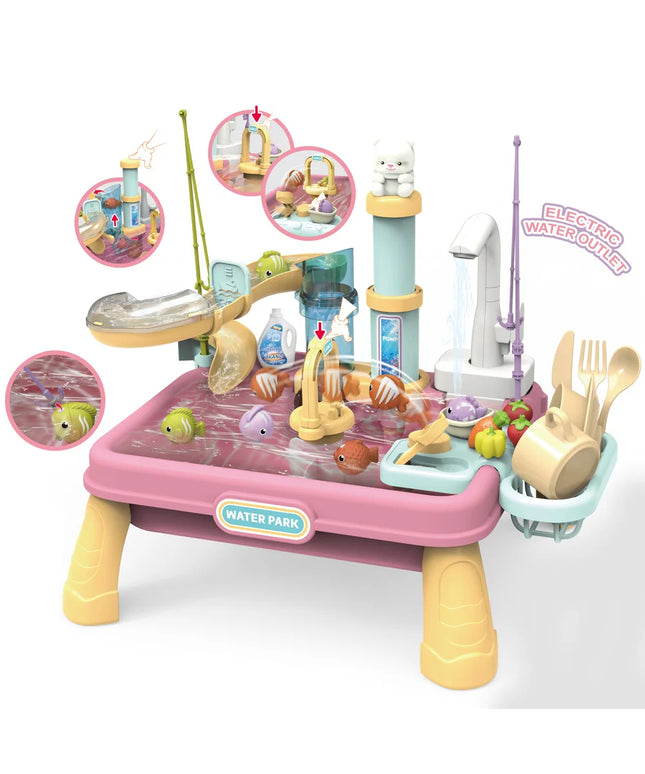 : water, food and fruit washing simulation bowl, automatic kitchen, magnetic fishing, educational toys