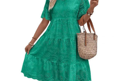 Women's Long Simple Casual Solid Hollow Out Pure Cotton dress