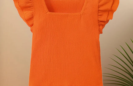 Girls Orange Square Collar Lace Sleeve T-Shirt