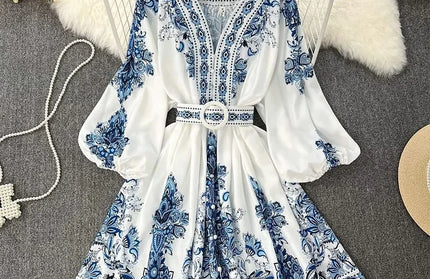 Women's Fashion Printed Lantern Sleeve