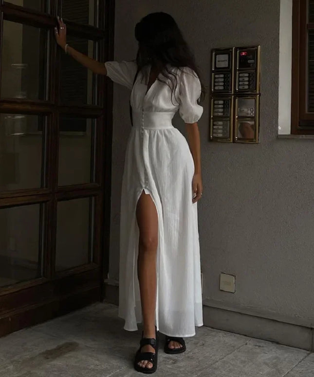 French Puff Sleeve Button Chic