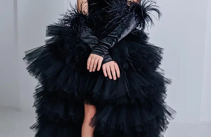 High Neck Halter Feather Sleeves