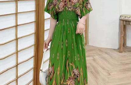 Colorful Flower V-neck Elastic Youthful Bohemian Sweet Dress