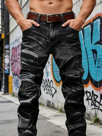 Men's retro black-grey slim-fit jeans