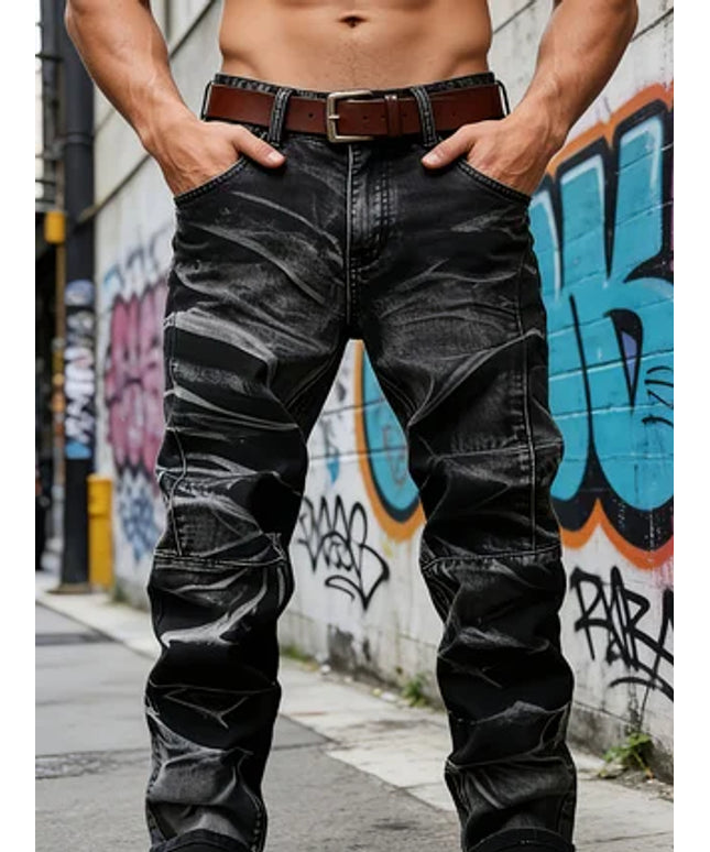Men's retro black-grey slim-fit jeans