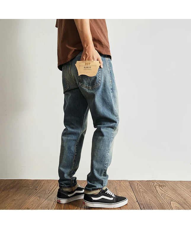 Jeans for Men Retro Slim Straight Stretch