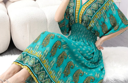 Colorful Flower V-neck Elastic Youthful Bohemian Sweet Dress