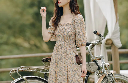 Floral Woman Dress Open Back Backless