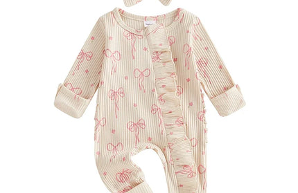Infant Baby Girl Outfit Bow Print Long Sleeve