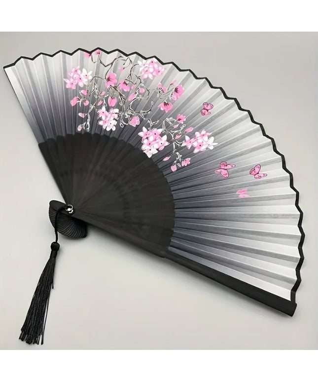 1 Vintage Floral Cherry Blossom Fan with Pink & Purple Artwork