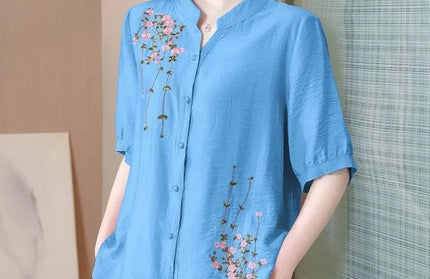 Fashion Embroidered Short Sleeved