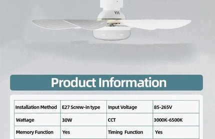 Cordless Light Socket Fan for Kitchen Bedroom Small Room LED Socket
