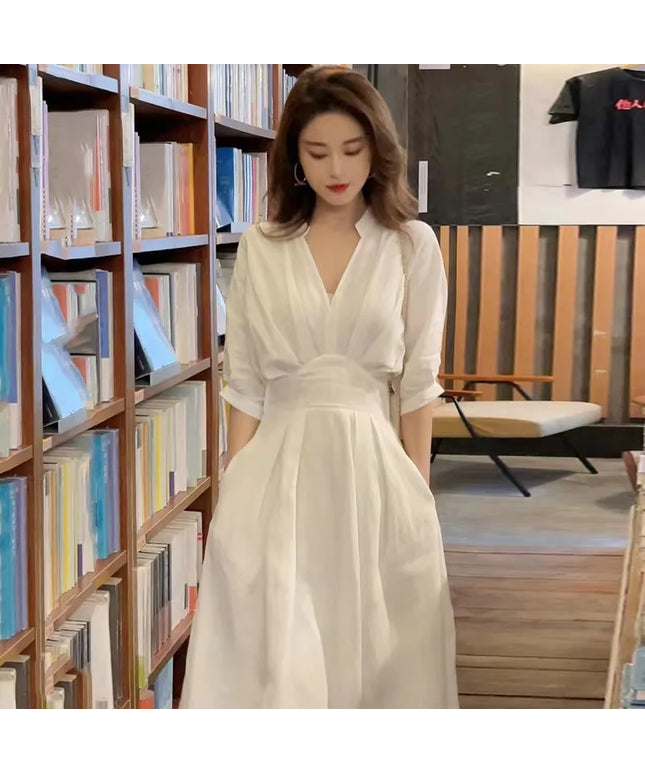 Spring Autumn French Style Women Fashion Shirt Dresses
