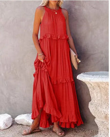 Women Summer Vacation Style Halter Neck Long Dresses Women