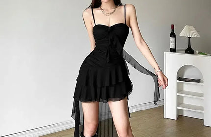 Sexy Ruffle Mesh Dresses Women Sleeveless