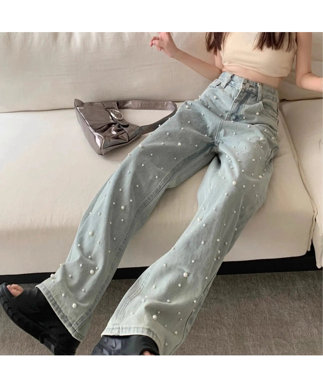 Blue Beaded Pearls Denim