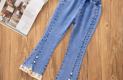 Loose Flare Pants Lace Pearl