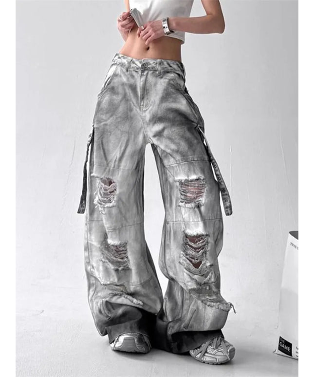 American High Street Ripped Straight Wide-Leg