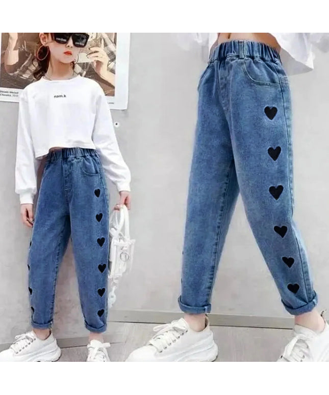 Girls Heart Embroidered Jean