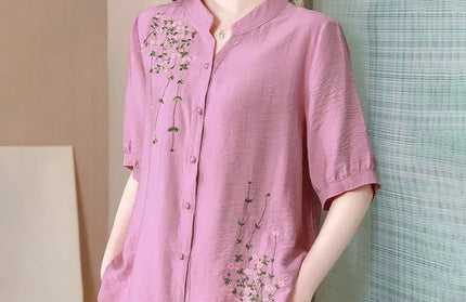 Fashion Embroidered Short Sleeved