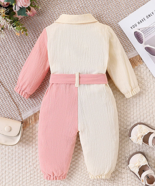 Color-Blocked Long-Sleeved Jumpsuit