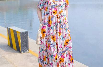 Fashion Vintage Elegant Short Sleeve Printing