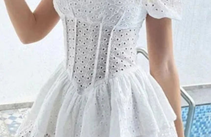 Sexy hollow black white mini summer dress