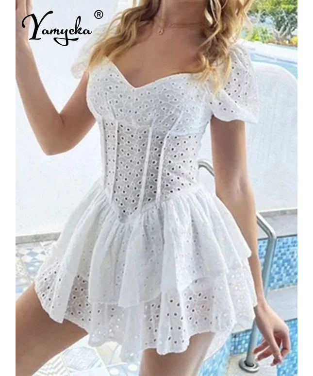 Sexy hollow black white mini summer dress